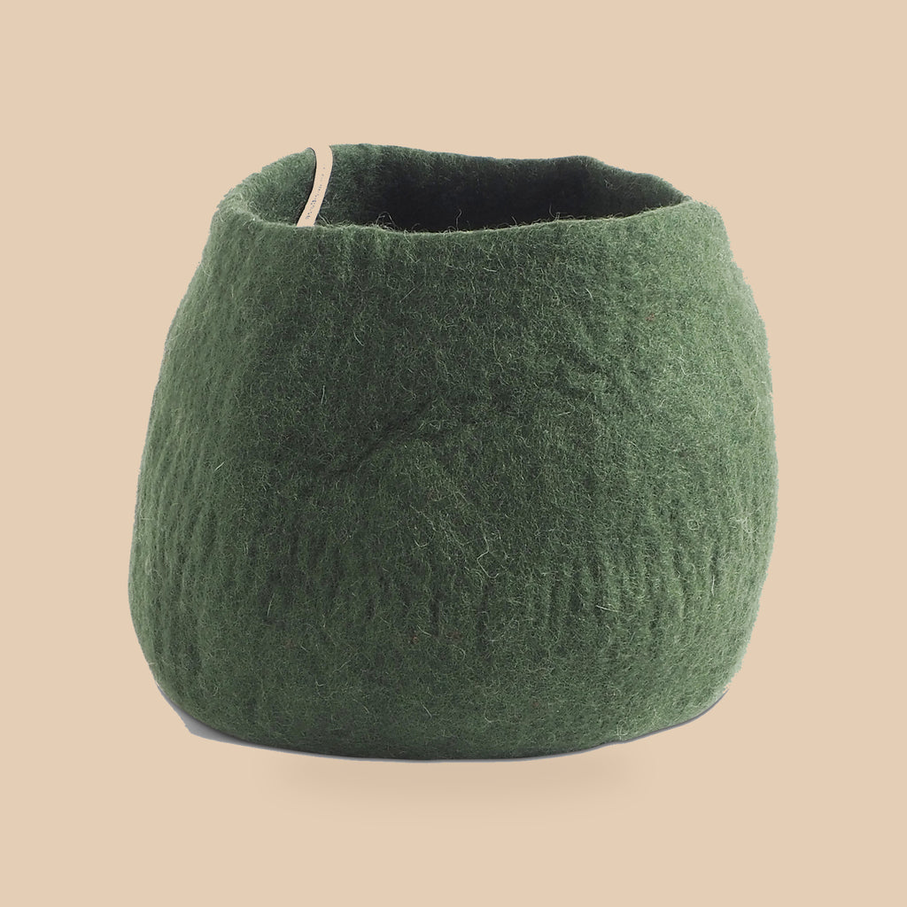 Wollen bloempot rond – mosgroen – L, beige studio