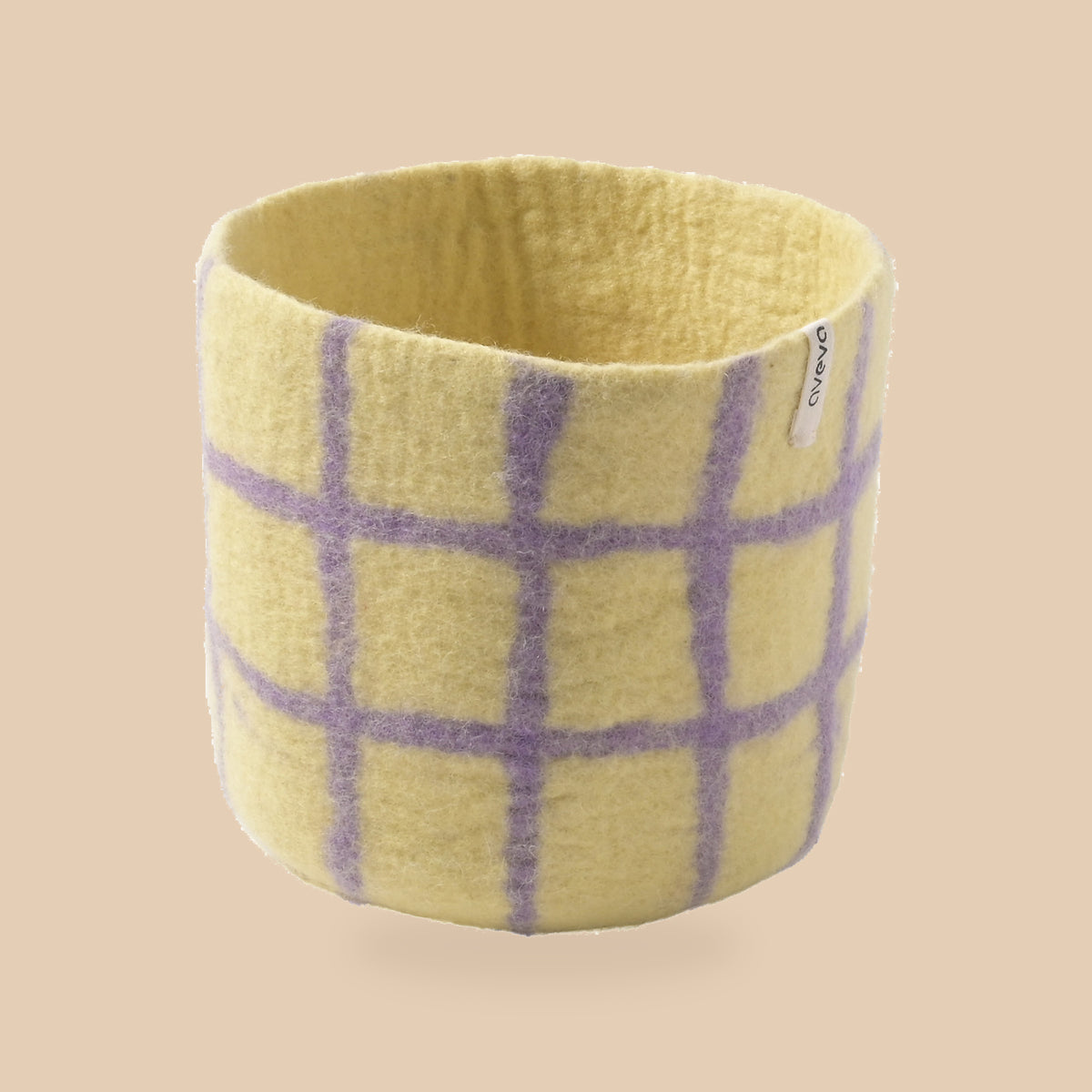 Wollen bloempot – lila ruit – L, beige studio