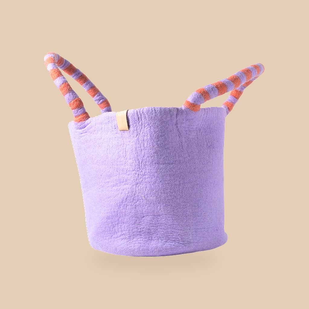Wollen mand groot – Lila, beige studio