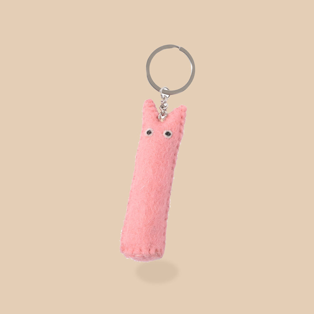 Wollen sleutelhanger The Curious roze-paars, beige studio