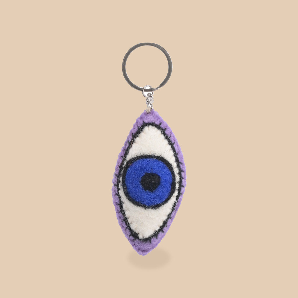 Wollen sleutelhanger oog, beige studio