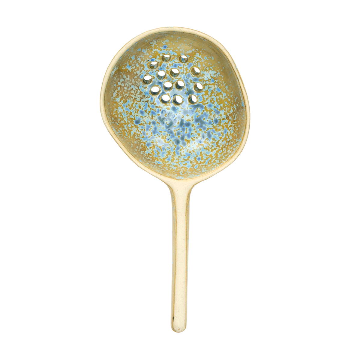 Stenen serveerlepel met gaatjes mosterd blauw – Madam Stoltz
