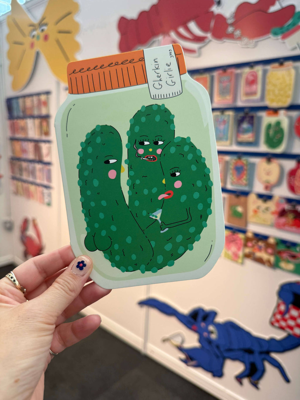 Gherkin Girlie kaart met augurk-illustratie, vooraanzicht