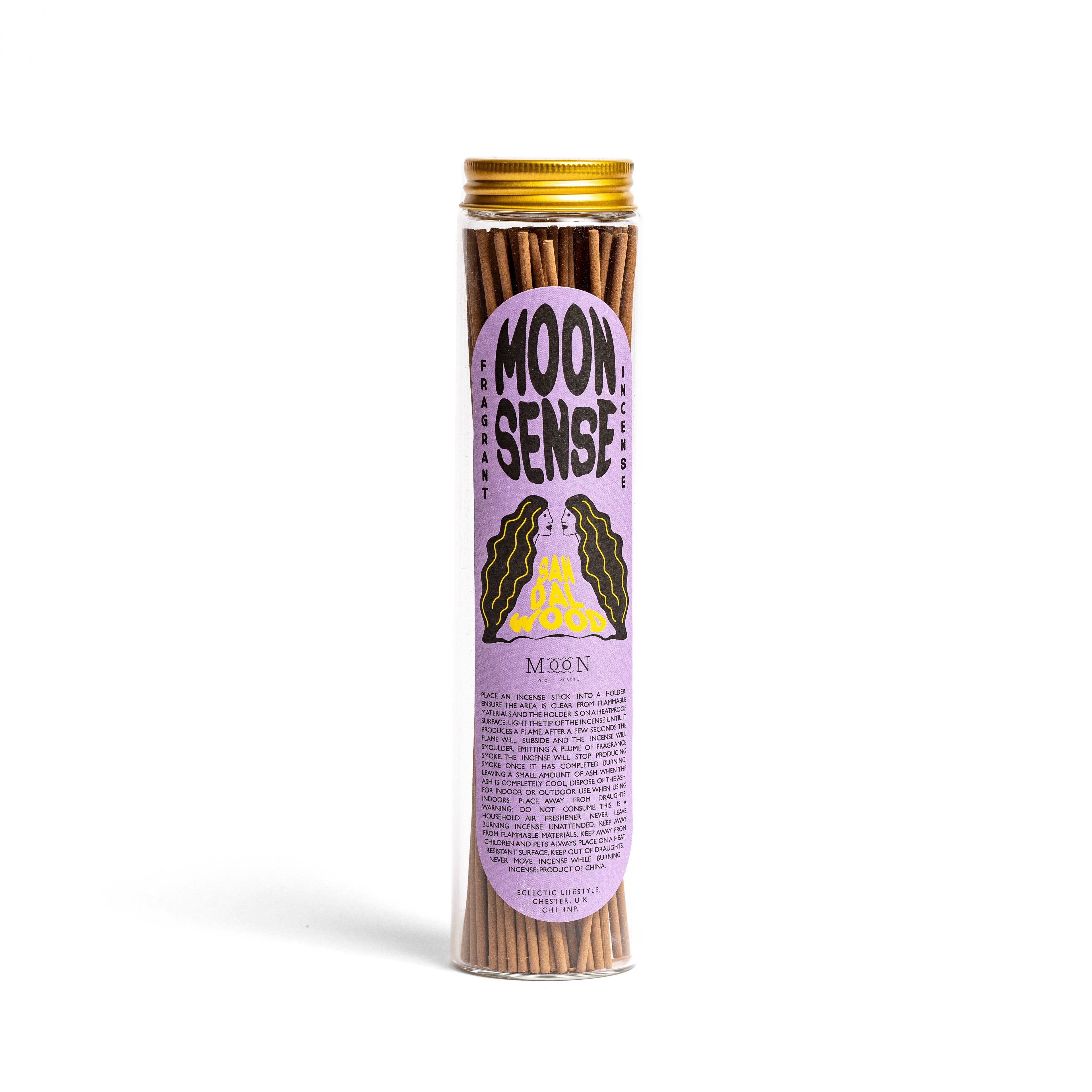 Moon Sense pot met 100 sandelhout wierookstokjes, aardend aroma