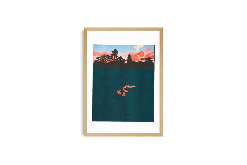 Risografieposter 'Velden bij schemering 2' van Hel Covell, KIBLIND Atelier