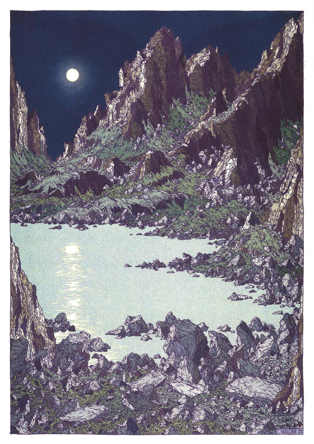 Poster 'Bivouac' van Clement Vuillier, close-up van kleuren en raster