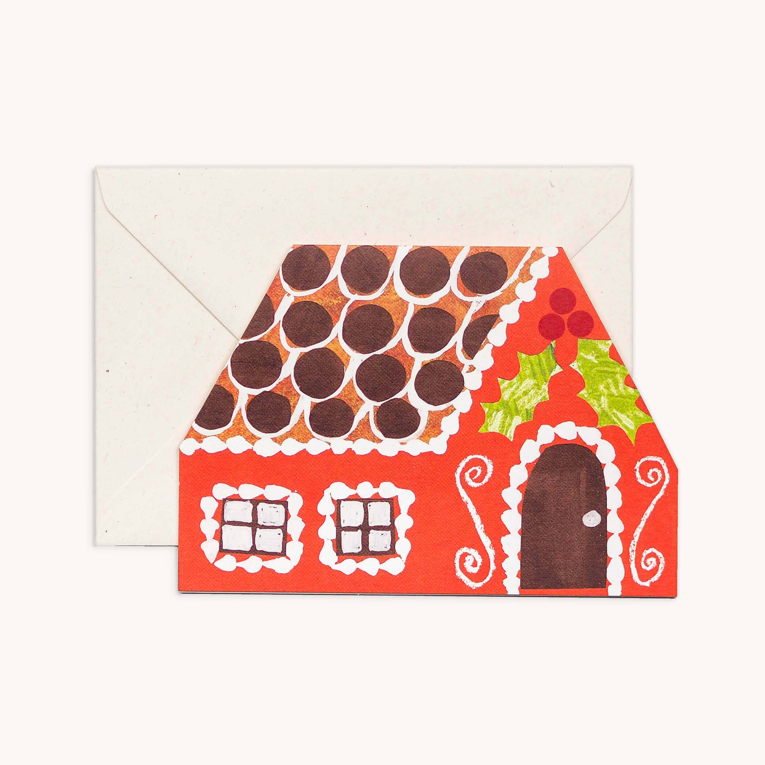 Kerstkaart in de vorm van een peperkoekhuisje van Hadley