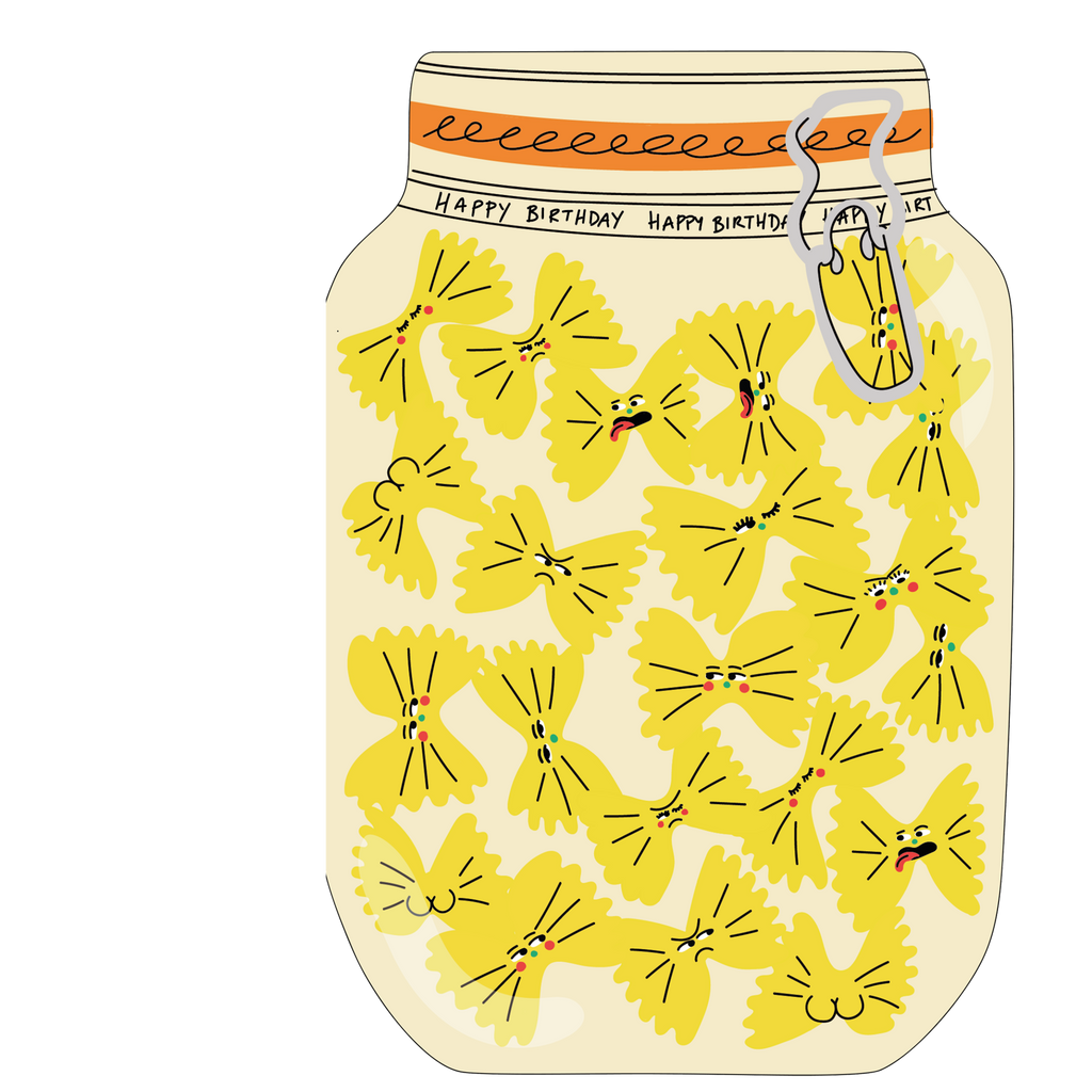 Pastapot wenskaart met illustratie aan de binnenzijde