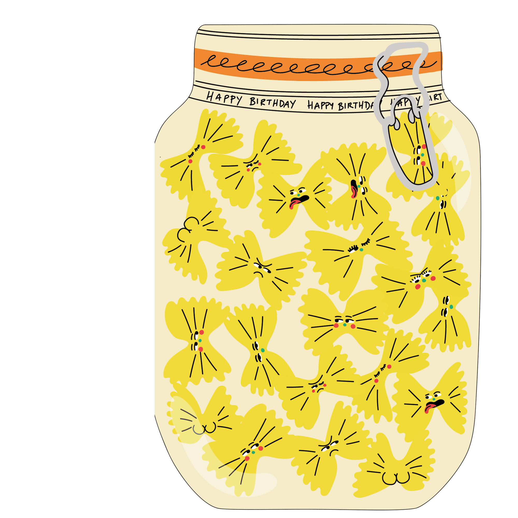 Pastapot wenskaart met illustratie aan de binnenzijde