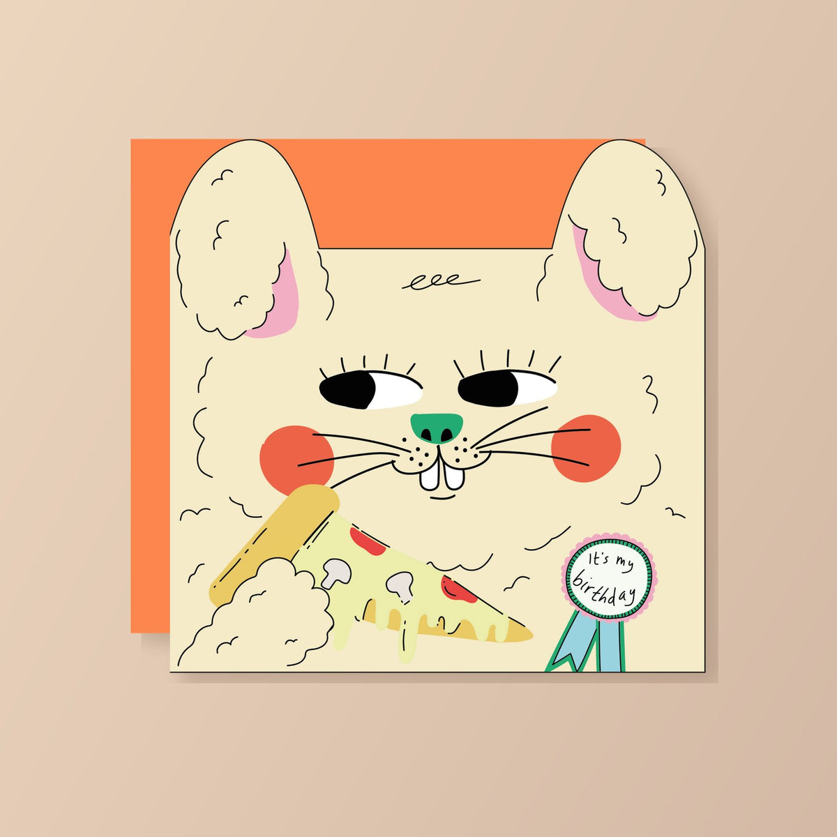 Konijn eet pizza - Uitgestanste kinderwenskaart | studio
