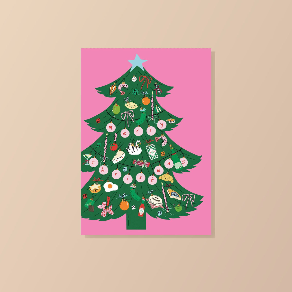 Gestanste kerstboom met kerstornamentjes, kerstkaart 2026 | studio