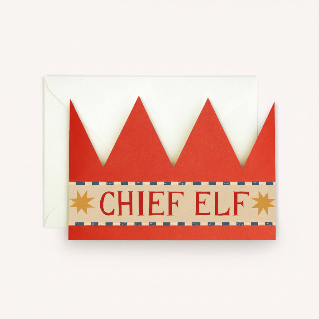 Feesthoed kerstkaart met draagbare hoofd elf kroon van Hadley
