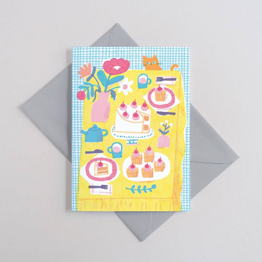 Theekransje | Alledaagse wenskaart | Kattenliefhebber, cupcakes