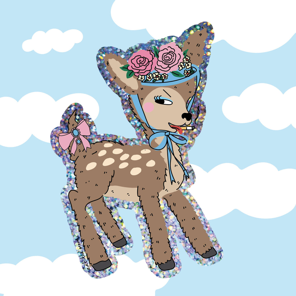 Klein hertje, vinylsticker met glitter, gestanste sticker, sprankeling