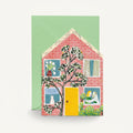 Collagekaart met rood bakstenen stadswoning met stel en kat in de ramen van Hadley