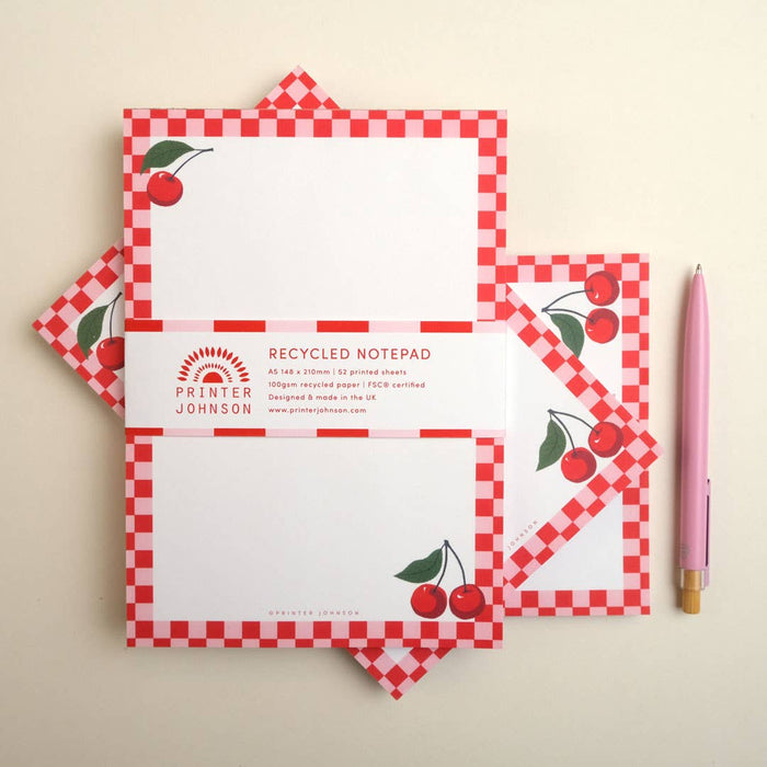 Kers | A5 notitieblok | 52 bedrukte pagina's, gerecycled notitieboekje