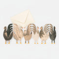 Concertina uitklapkaart met rij chique kippen van antieke gravures van Hadley