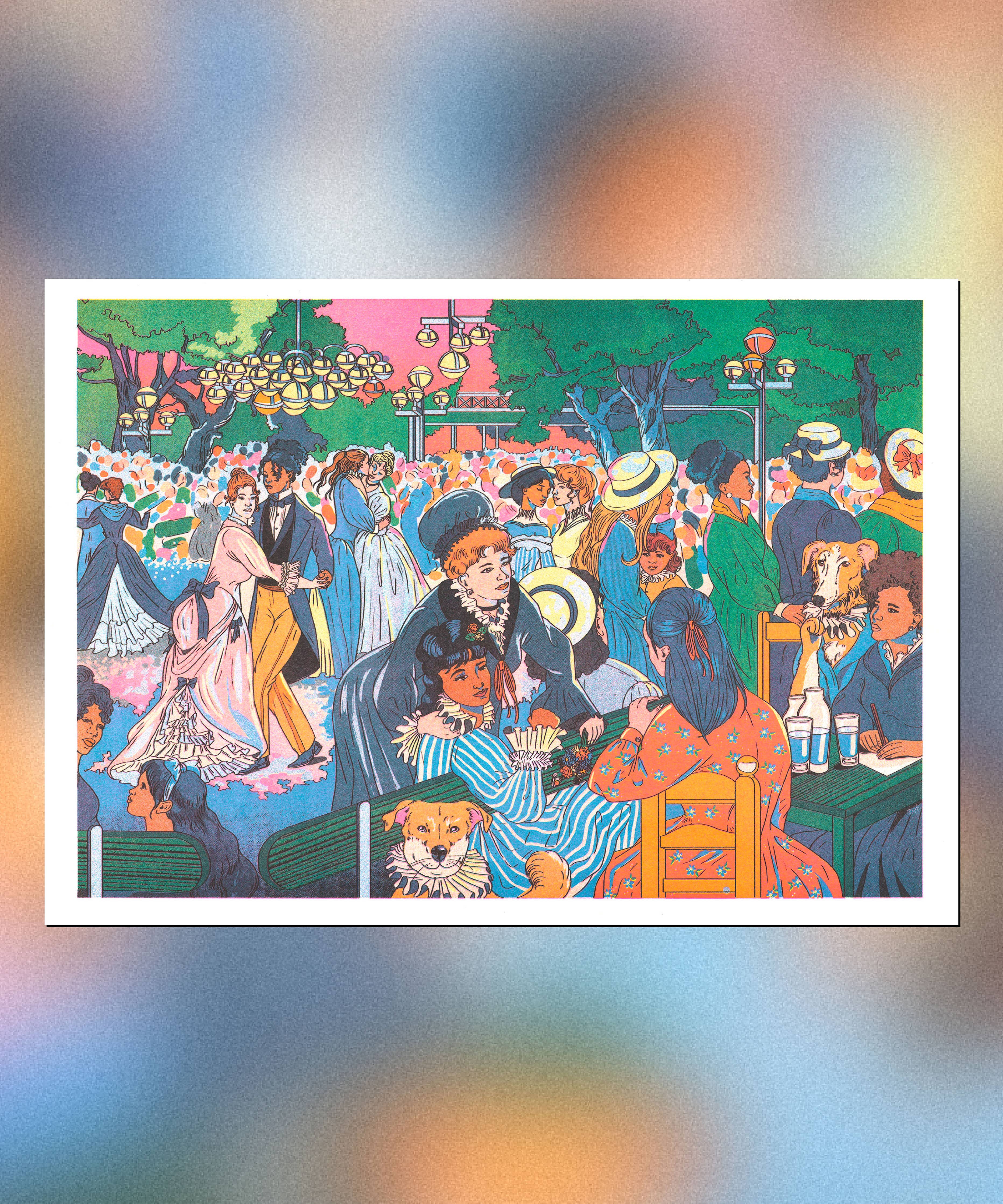 Poster Bal du moulin de la Galette naar Renoir aan de muur, sfeerbeeld