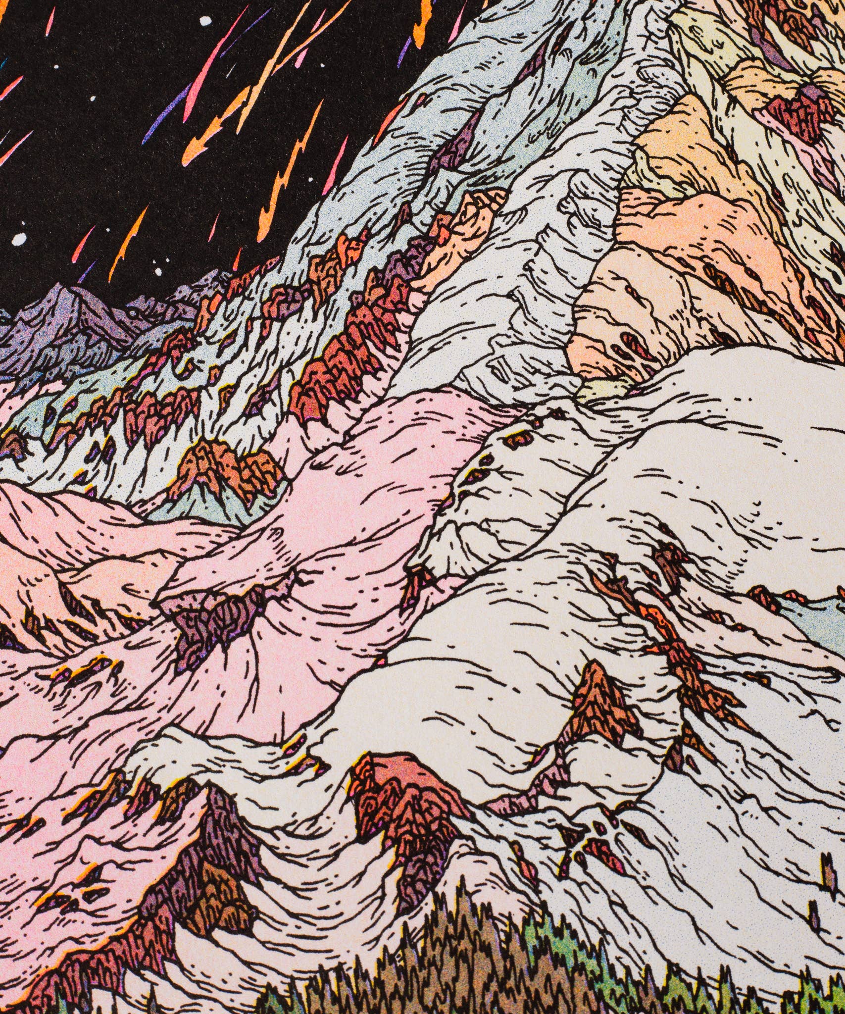 A3 risoposter 'Pic du Midi' van Clement Vuillier op Munken-papier