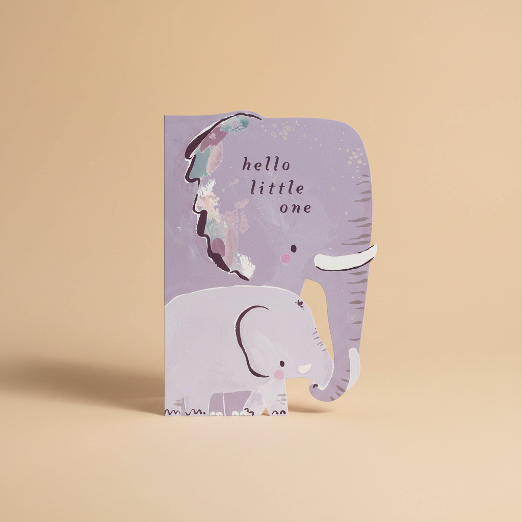 Elephant New Baby-kaart op zandbeige studioachtergrond