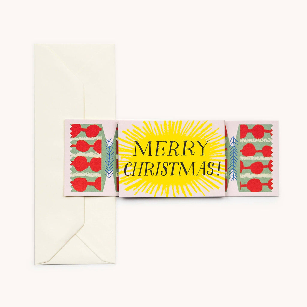 Kerstcracker wenskaart met ivoorkleurige envelop