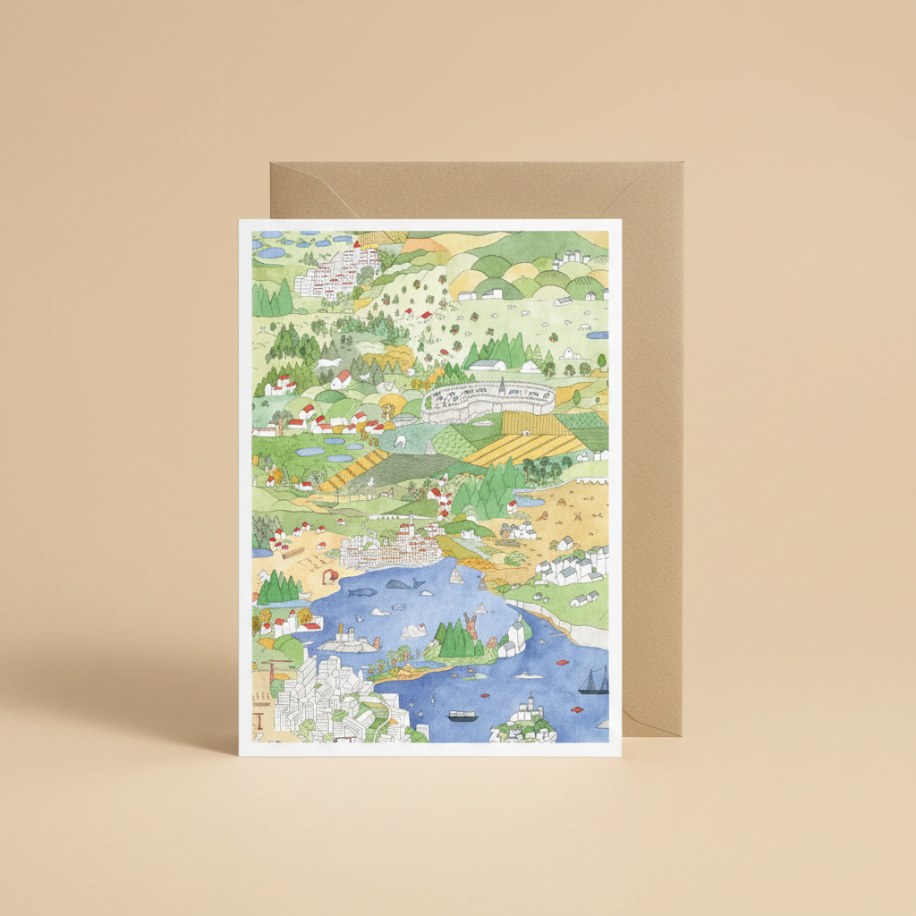 Geïllustreerde dubbele kaart met envelop - Map Mapping