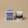 Boogie Bougie Holy Smokes & Charred Woods, chroom geurkaars 100 g met doos, beige studio