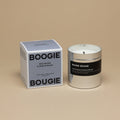 Boogie Bougie Holy Smokes & Charred Woods, chroom geurkaars 250 g met doos, beige studio