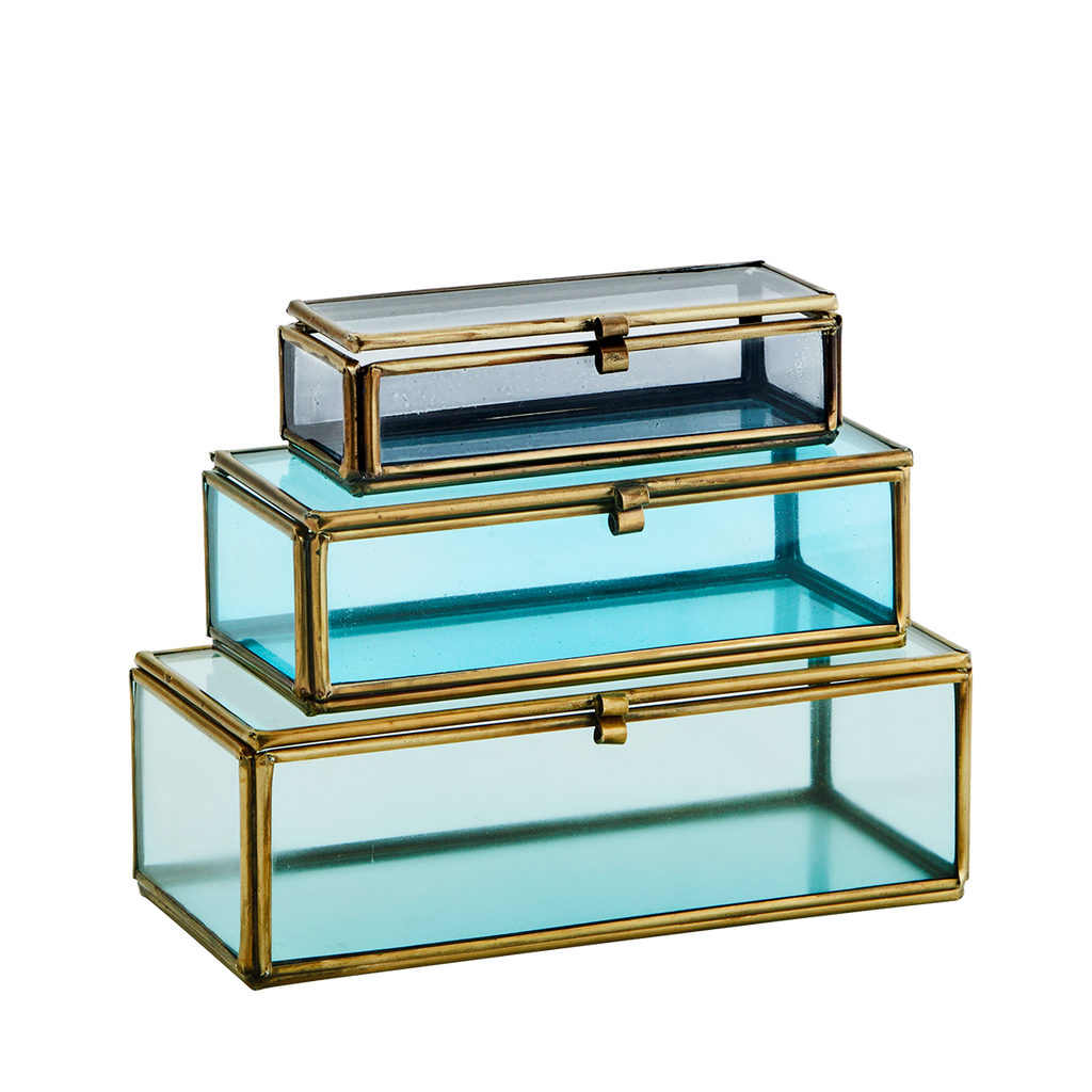 Gekleurde glazen doosjes blauw zeegroen – Madam Stoltz