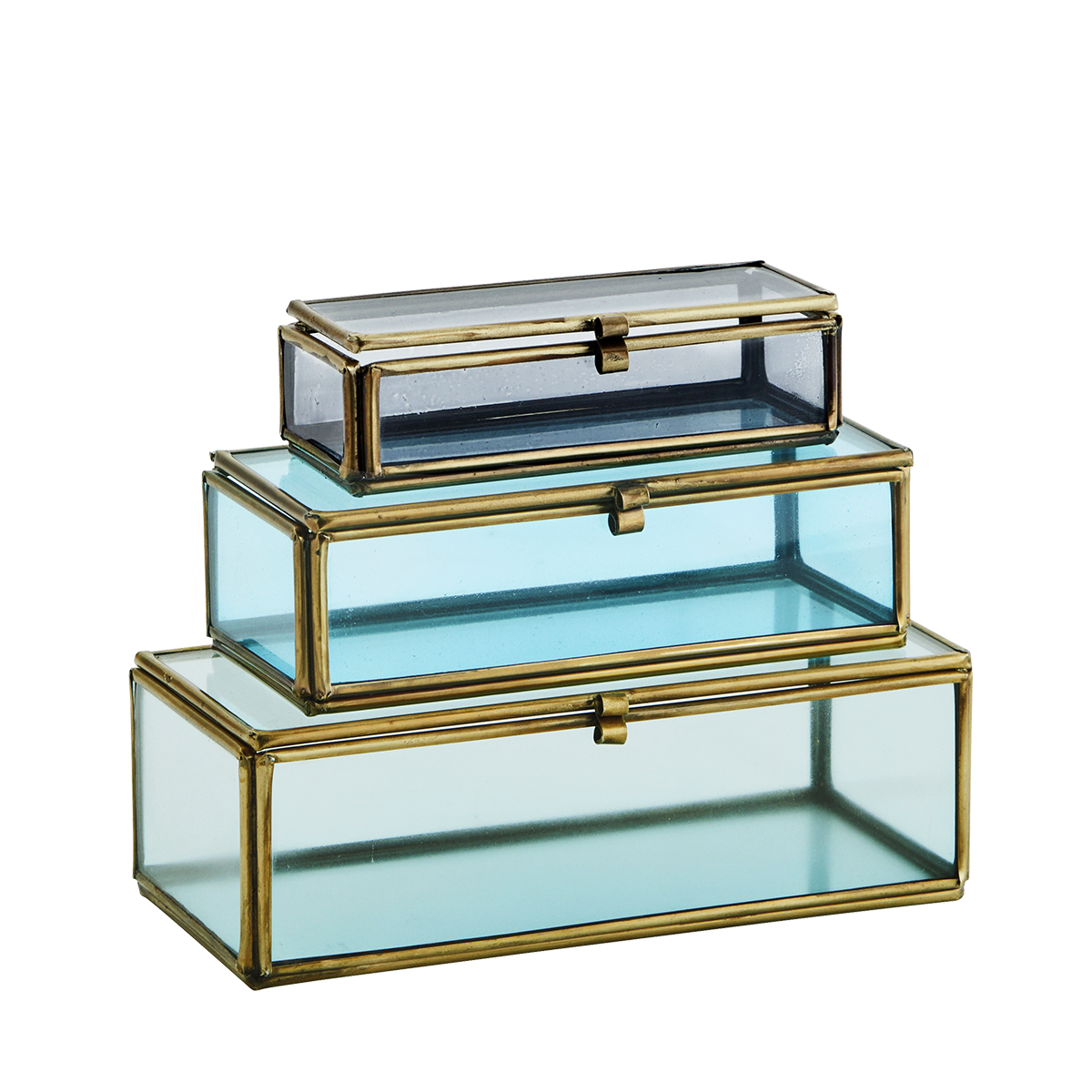 Gekleurde glazen doosjes blauw zeegroen – Madam Stoltz
