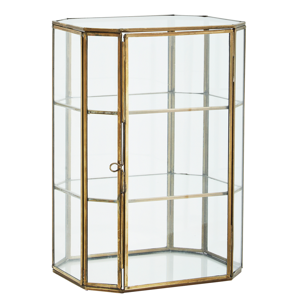 Glazen vitrinekastje antiek messing – Madam Stoltz