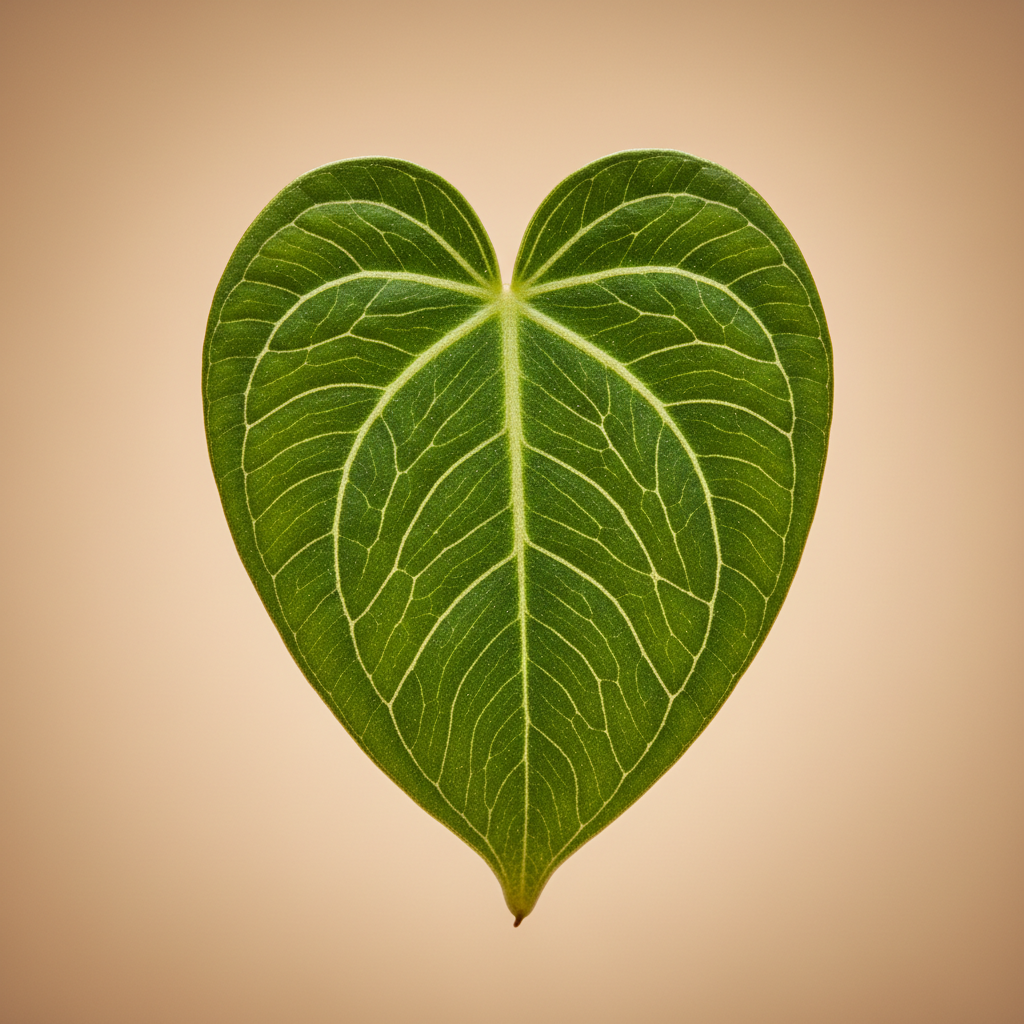 Close-up van het hartvormige blad van de Philodendron Scandens op een warme beige studioachtergrond