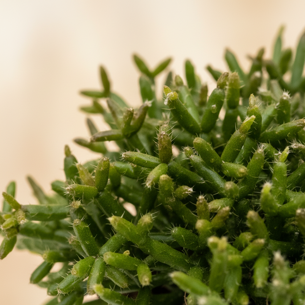 Close-up van Rhipsalis burchellii dunne hangende takjes