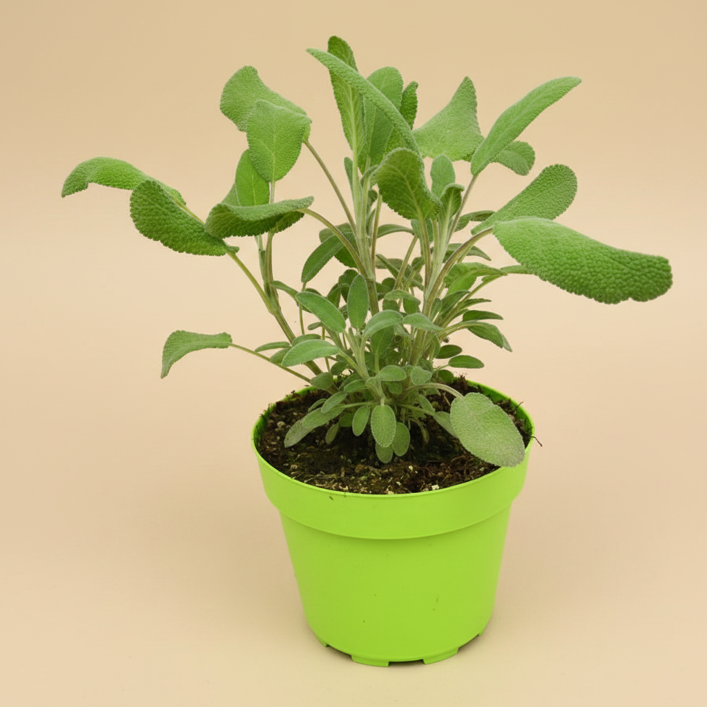 Salvia Off - Salie op warme beige studioachtergrond