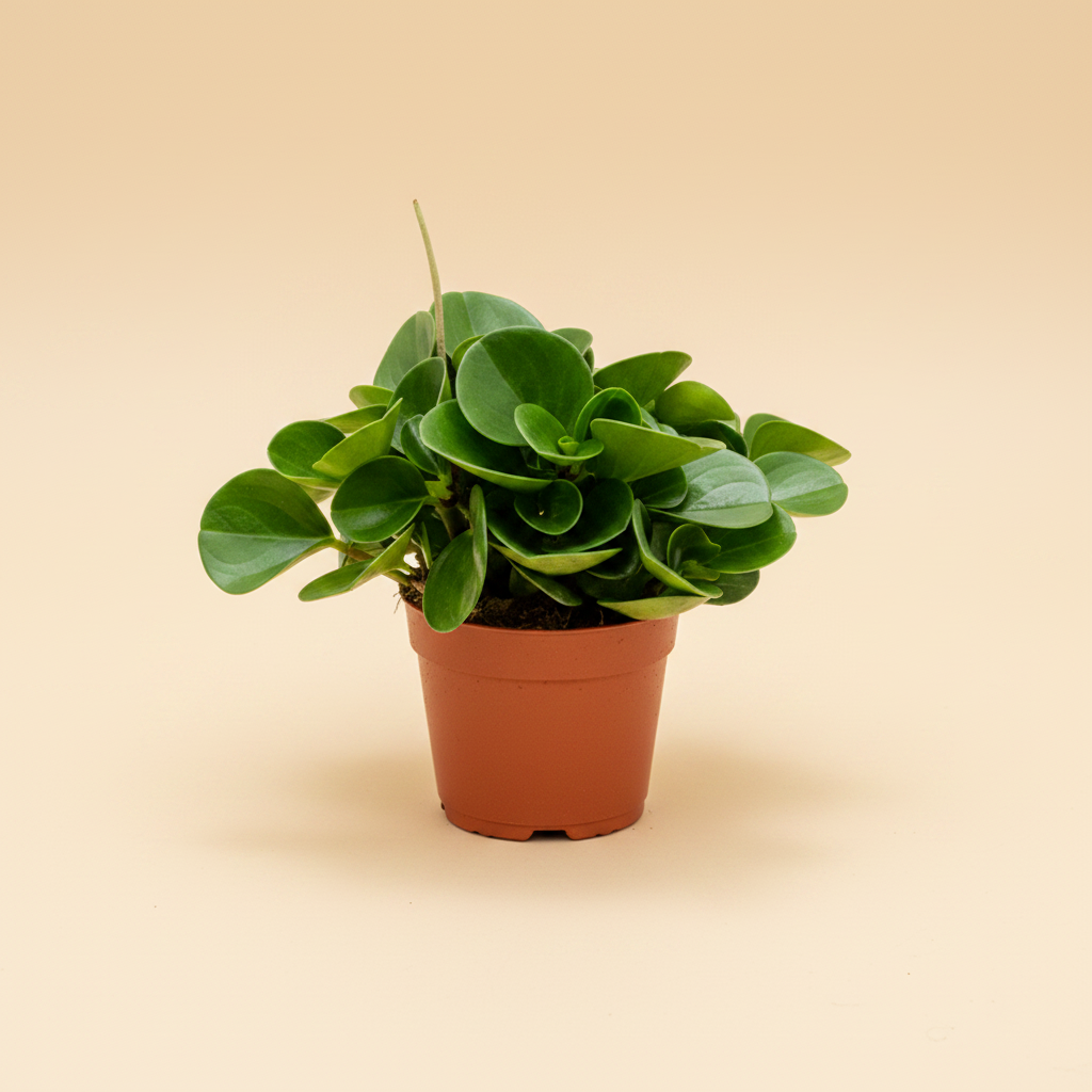 Peperomia obtusifolia – warme beige studioachtergrond