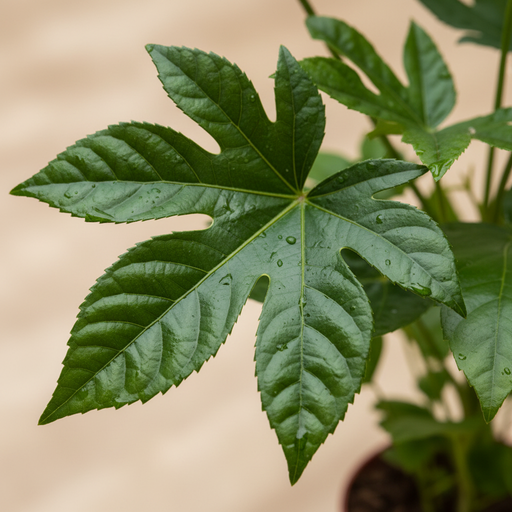 Close-up van Fatsia japonica handvormige bladeren