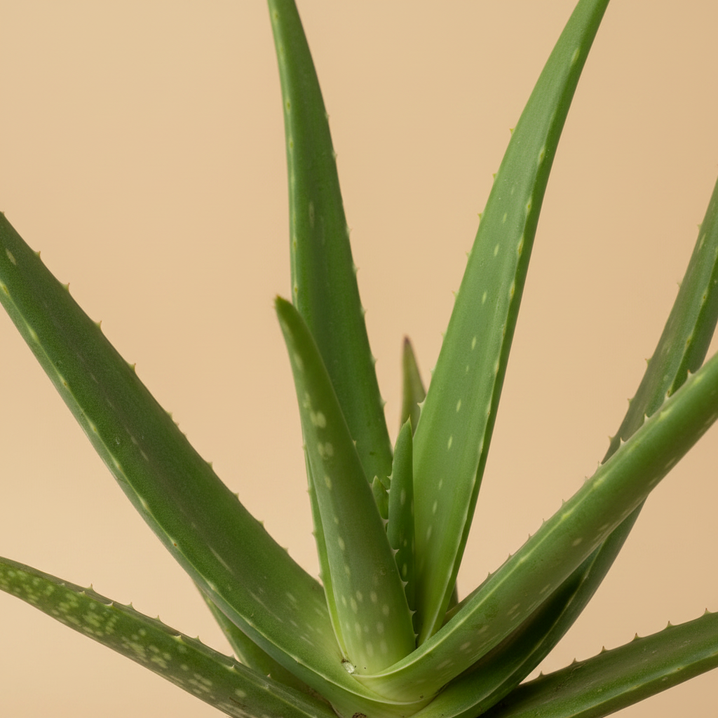 Aloe Vera close-up bladeren warme beige studioachtergrond