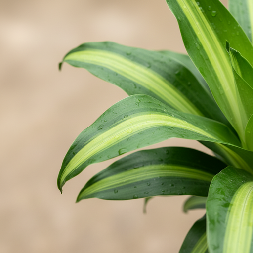 Close-up van Dracaena Massangeana bladeren met gele strepen