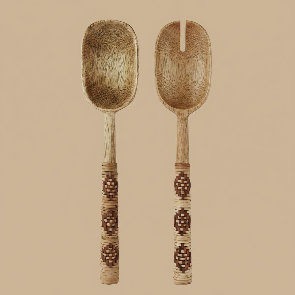 Houten slacouvert met bamboe naturel/bruin op warme beige achtergrond, studiofoto