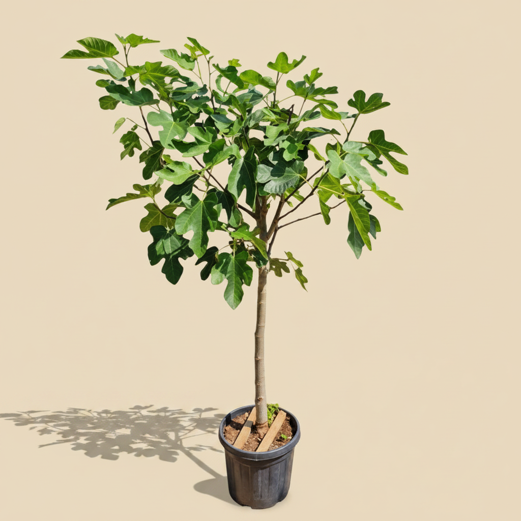 Ficus Carica 180cm vijgenboom op warme beige studioachtergrond