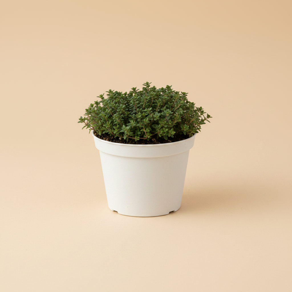 Thymus Citr - Citroentijm Groen op warme beige studioachtergrond