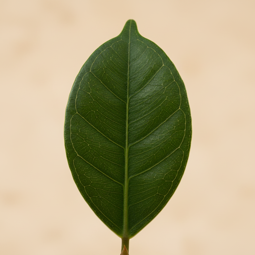 Ficus Ginseng close-up blad op warme beige studioachtergrond