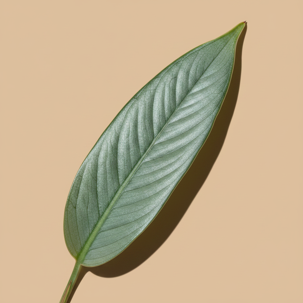 Close-up van het blauwgroene blad van de Epipremnum pinnatum Cebu Blue op warme beige studioachtergrond