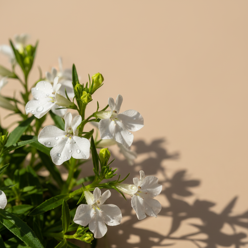 Lobelia White – close-up bloem en blad