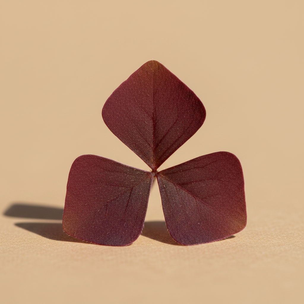 Close-up van een Oxalis Triangularis Rood blad op warme beige studioachtergrond