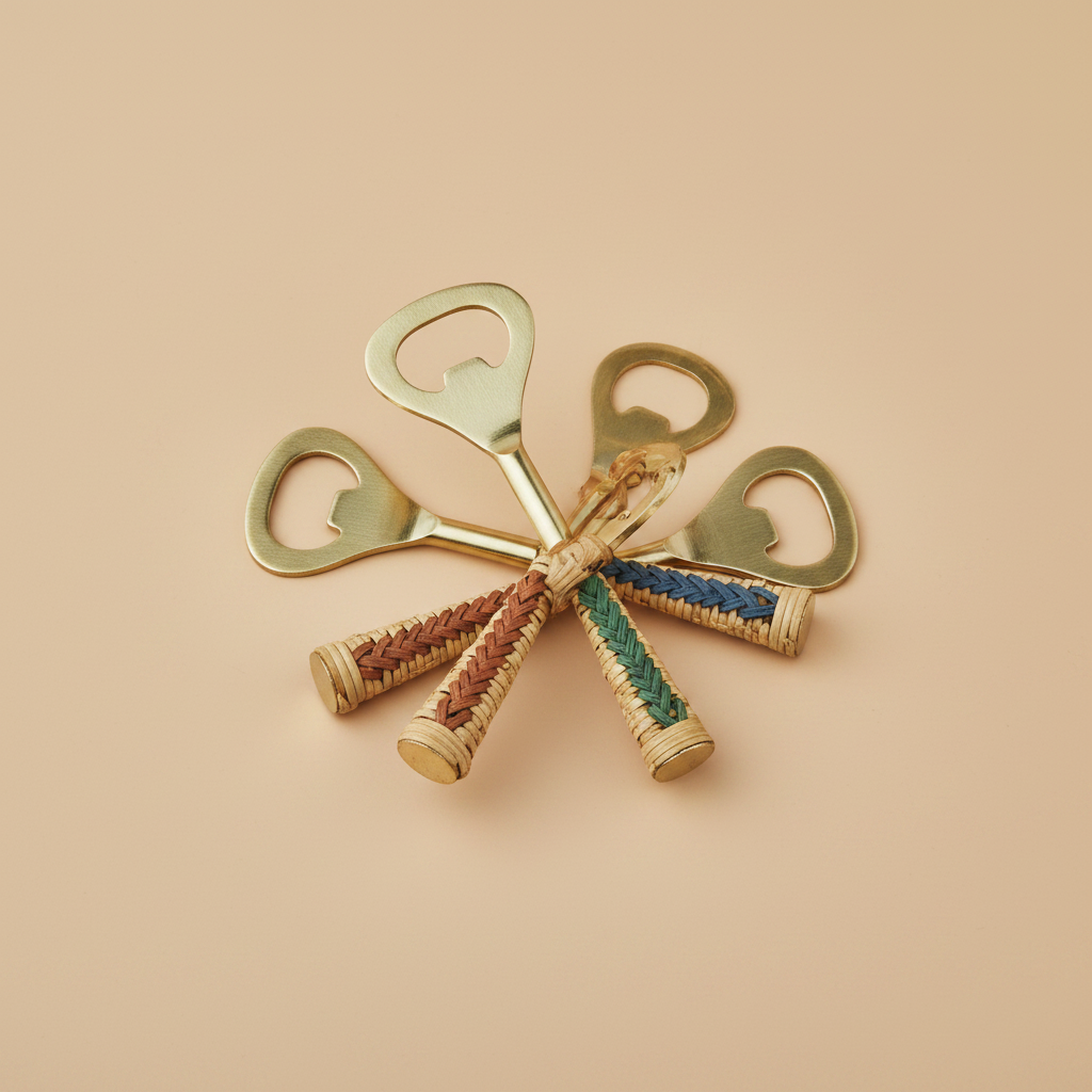 Flesopener met bamboe assorti op warme beige achtergrond, studiofoto