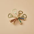 Flesopener met bamboe assorti op warme beige achtergrond, studiofoto