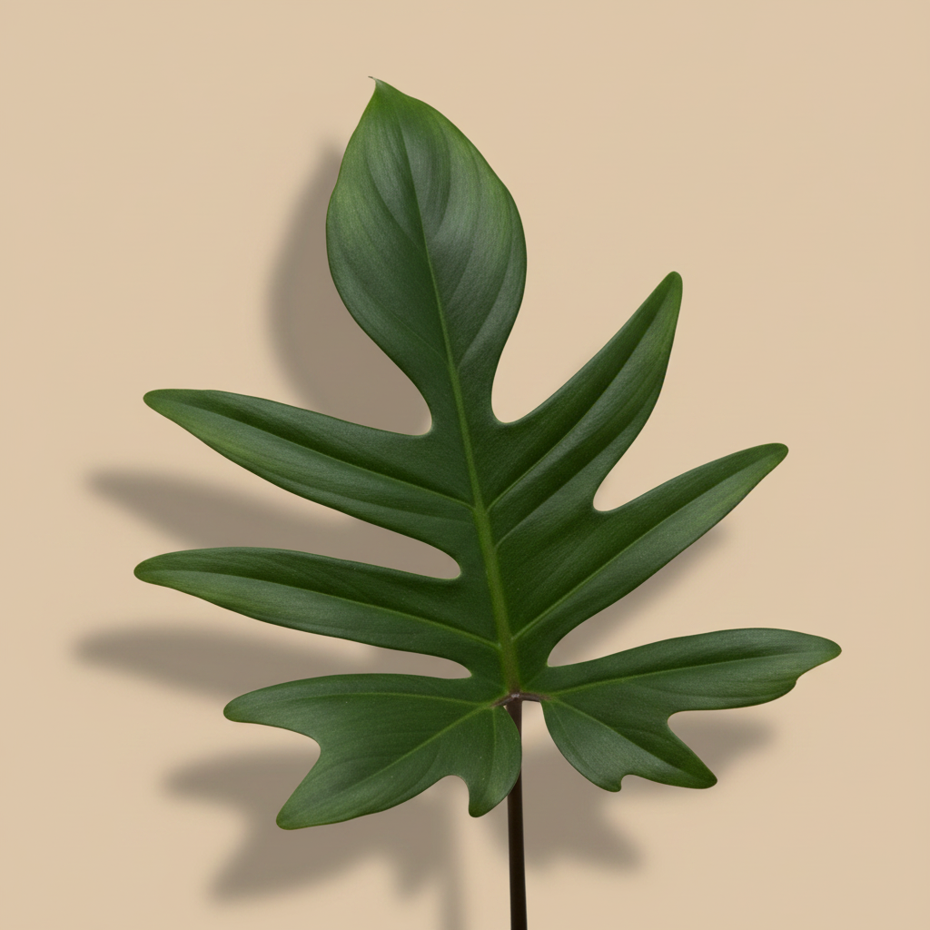 Philodendron Pedatum blad close-up beige studioachtergrond