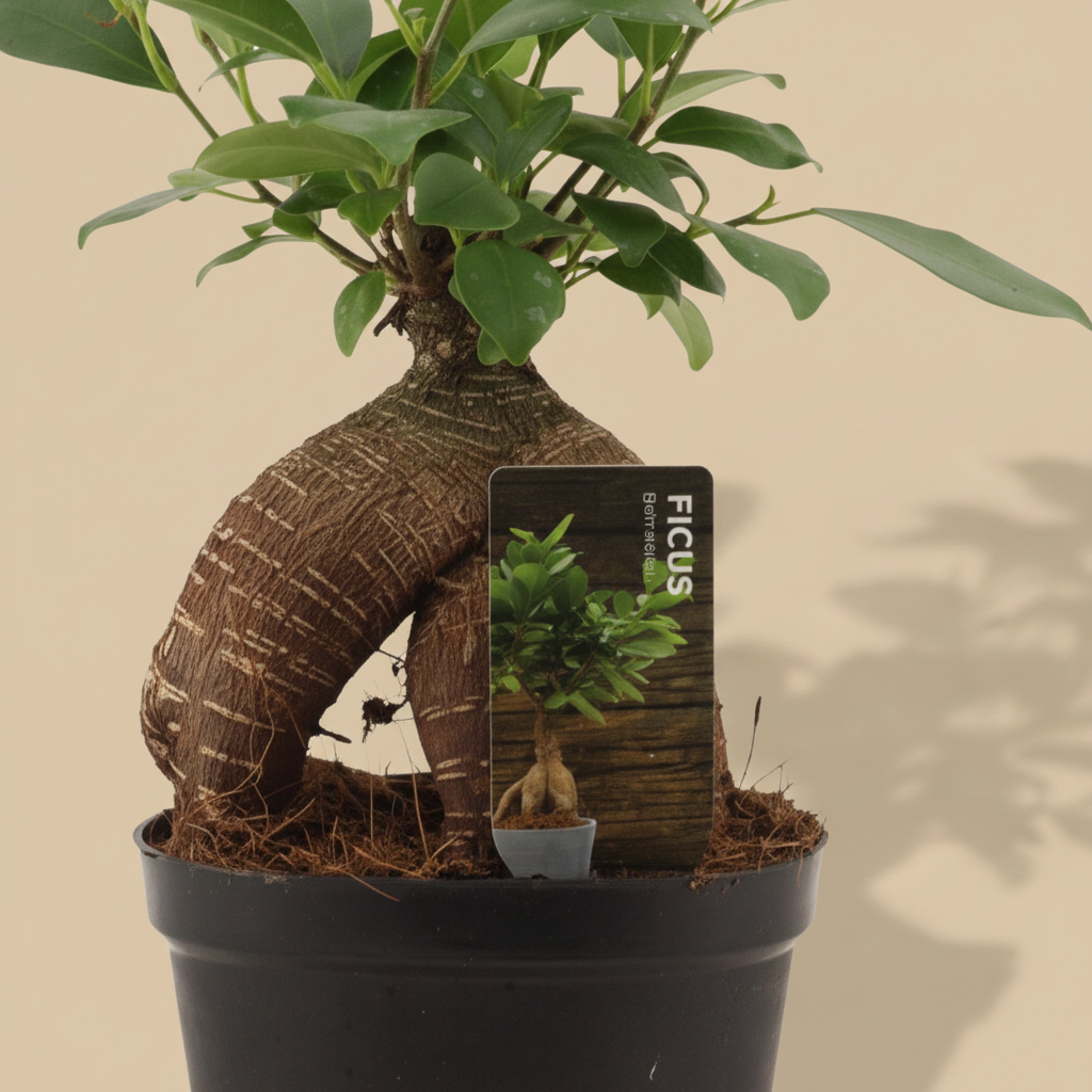 Ficus Ginseng Retusa – close-up bonsaistam en luchtwortels
