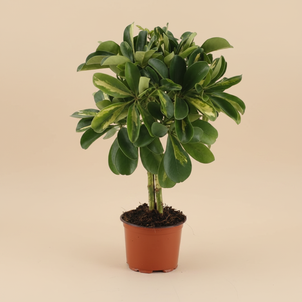 Schefflera Arboricola Gold Capella – warme beige studioachtergrond